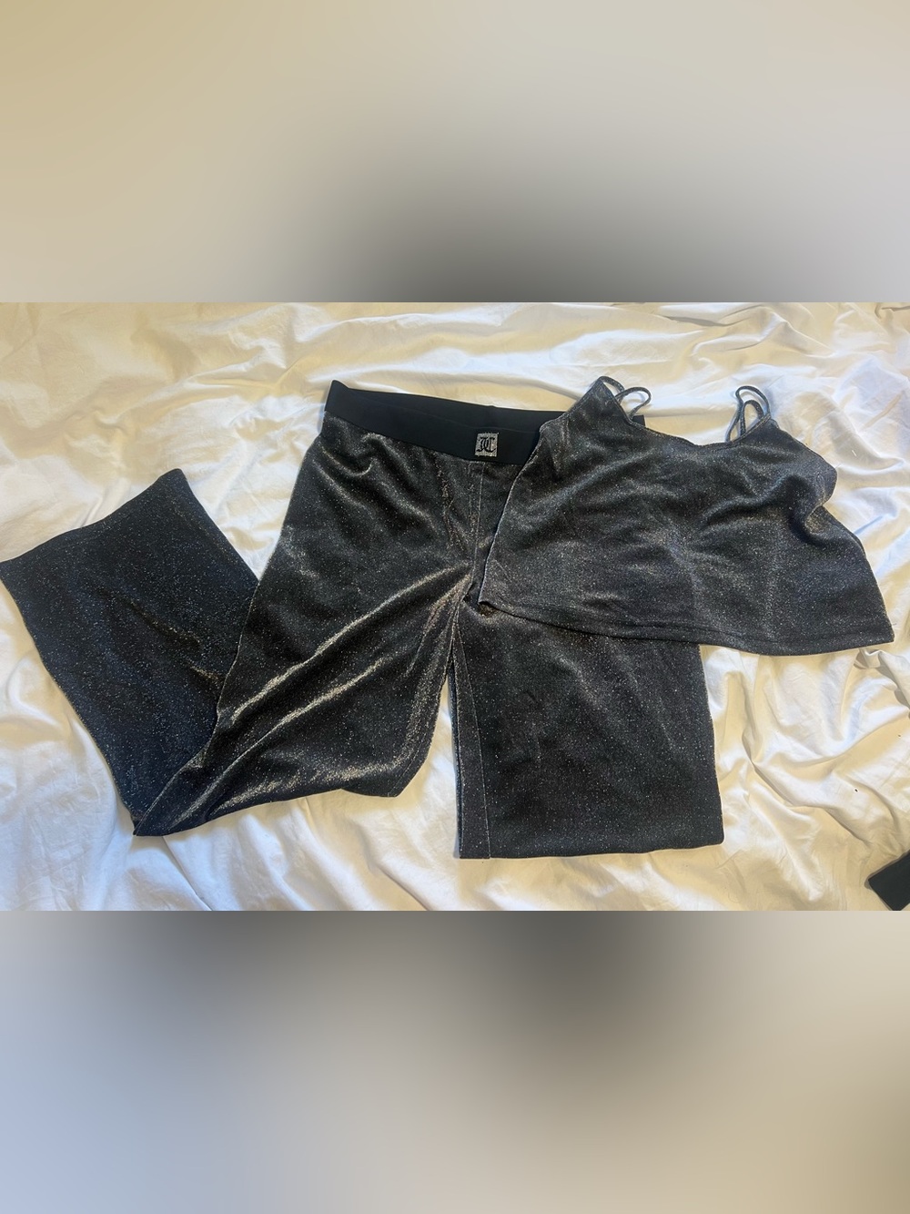Juicy Couture Black Metallic Glitter Cami & Wide Leg Pants Sleepwear Set Size L